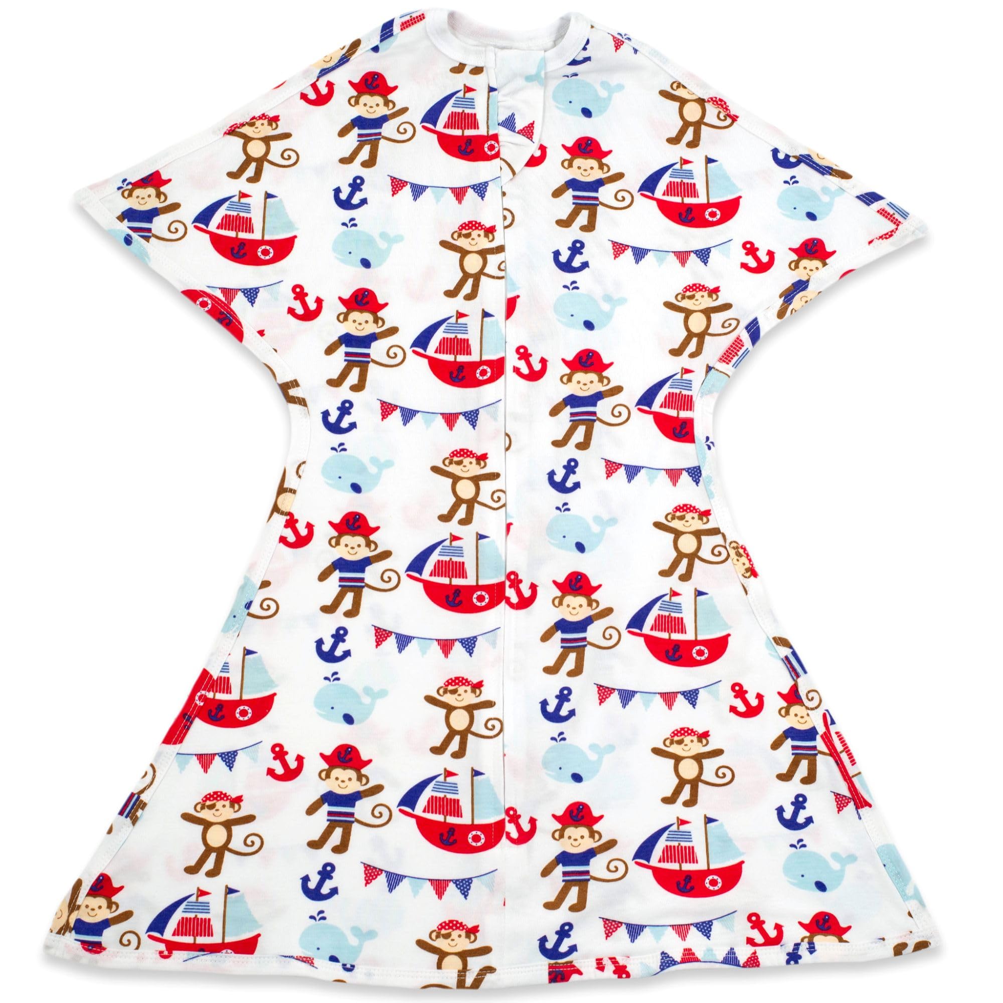 SleepingBaby Zipadee-Zip Transition Swaddle - Cozy Baby Swaddle Blanket with Zipper Convenience - Roomy Wearable Blanket for Easy Diaper Changes - Pirate Monkey, X-Small (3-6 Month) Image