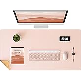 Aothia Double-Sided Desk Pad – 25.6"x13.7" Large Mouse Pad, Leather Desk Mat with Eco Cork Protector, Waterproof Desk Blotter for Office/Home (Pink)