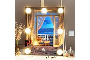 Hasipu Vanity Mirror with Lights, 10" x 12" Hollywood Mirror, Makeup Mirror with 7 Dimmable Bulbs, Smart Touch 3 Colors Dimmable, 360° Rotation, White