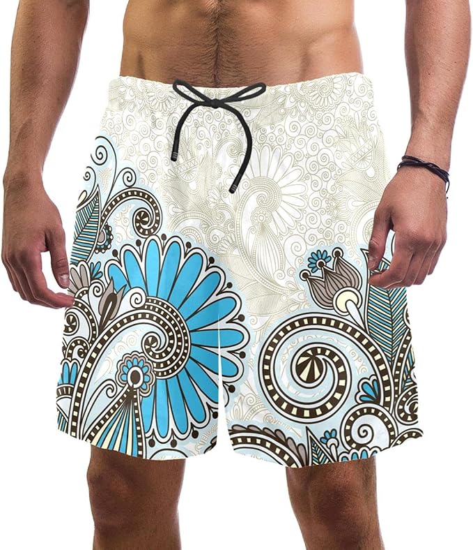 nakw88 Bohemia Florals Vintage Retro Boho Men's Swimming Trunks Quick