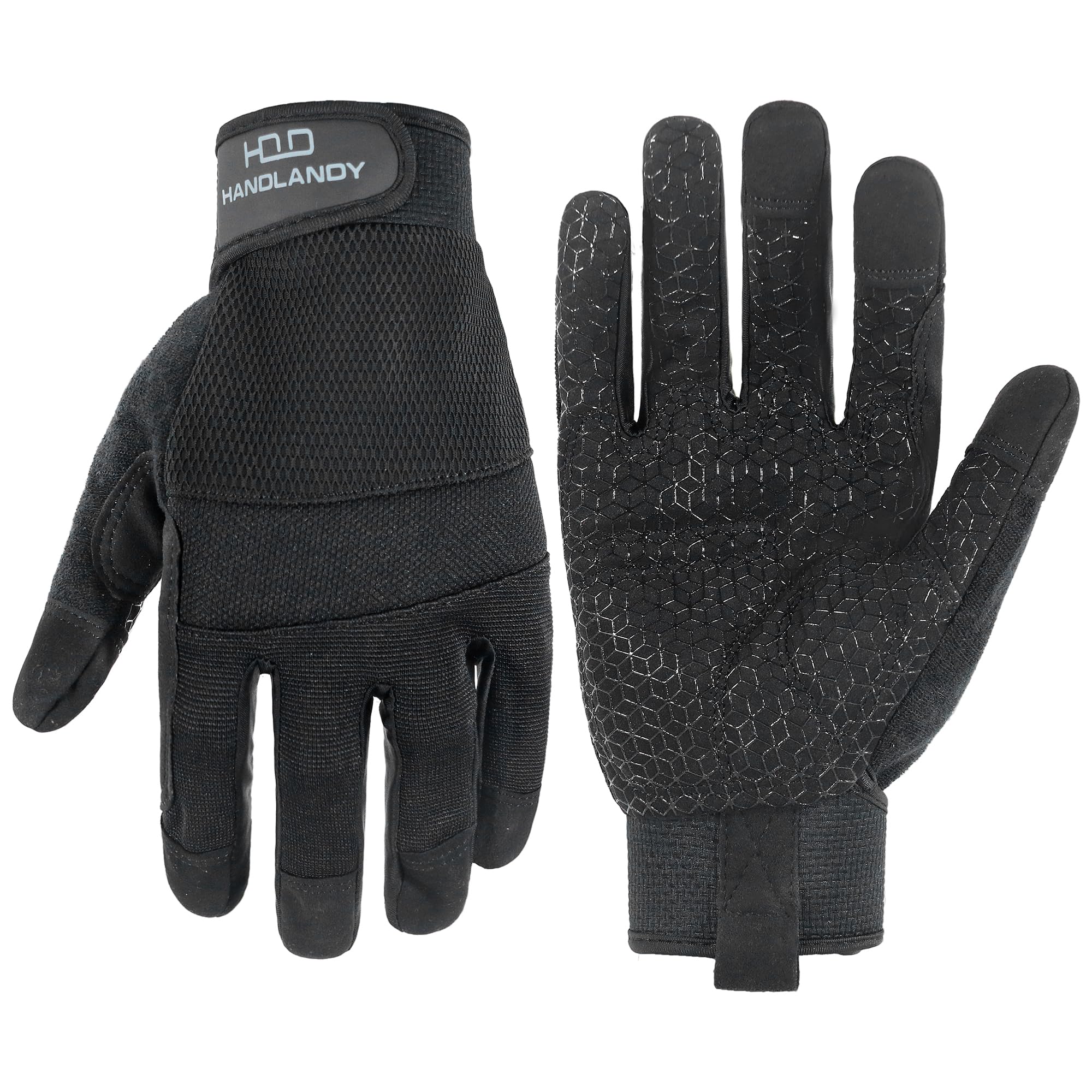 HANDLANDY Safety Work Gloves Men Women, Utility Padded Mechanic Builders Construction Warehouse Working Gloves Touch Screen Gardening Glove (Black, XL)