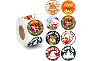 500Pcs Christmas Thank You Stickers Roll Colorful Snowman Xmas Tree Self-Adhesive Label Tag Winter Holiday DIY Crafts for Sma