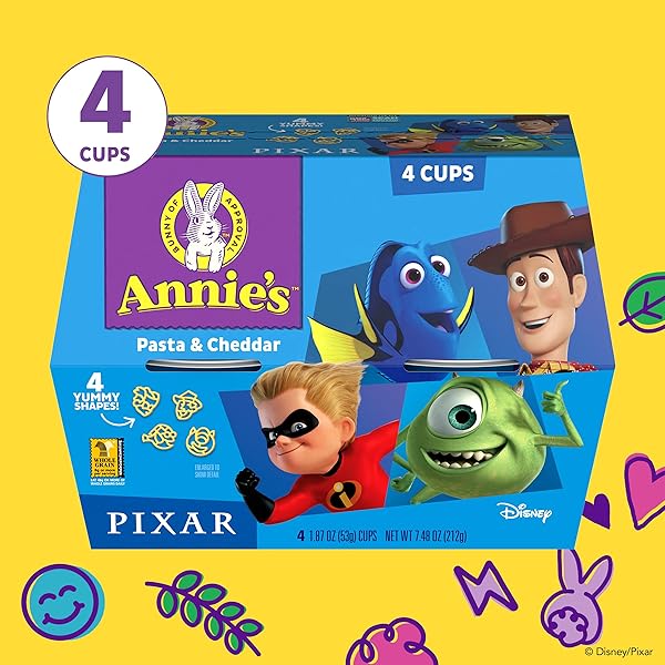 ANNIE’S DISNEY PIXAR MACARONI AND CHEESE, MICROWAVABLE PASTA AND CHEDDAR, 4 CUPS, 7.48 OZ