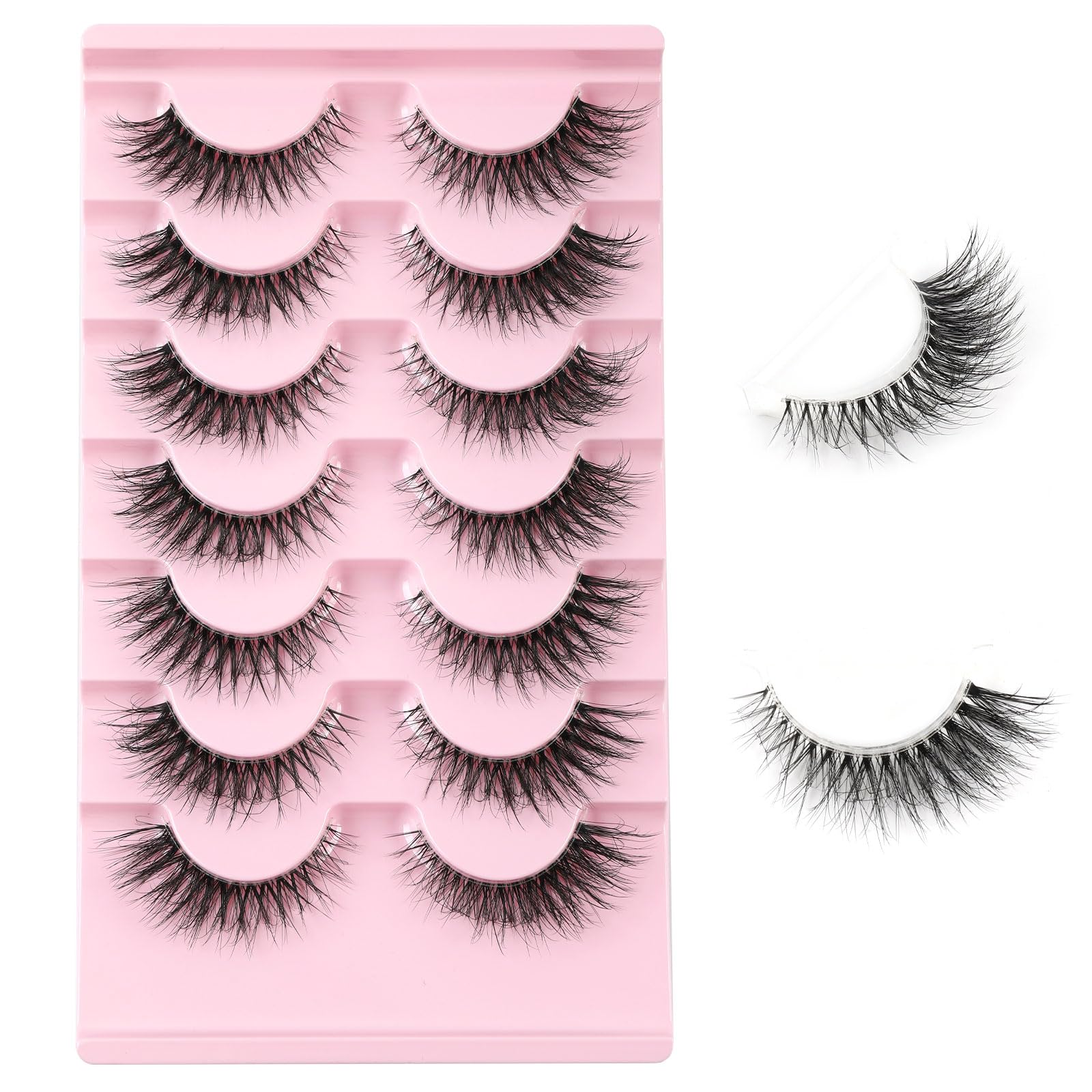 Kiusatig Eyelashes Natural False Eyelashes Fluffy Wispy Lashes Faux Mink 7 Pairs Eye Lashes 6D 18mm False Lashes Fake Eyelashes Clear Band (M50) — image 1