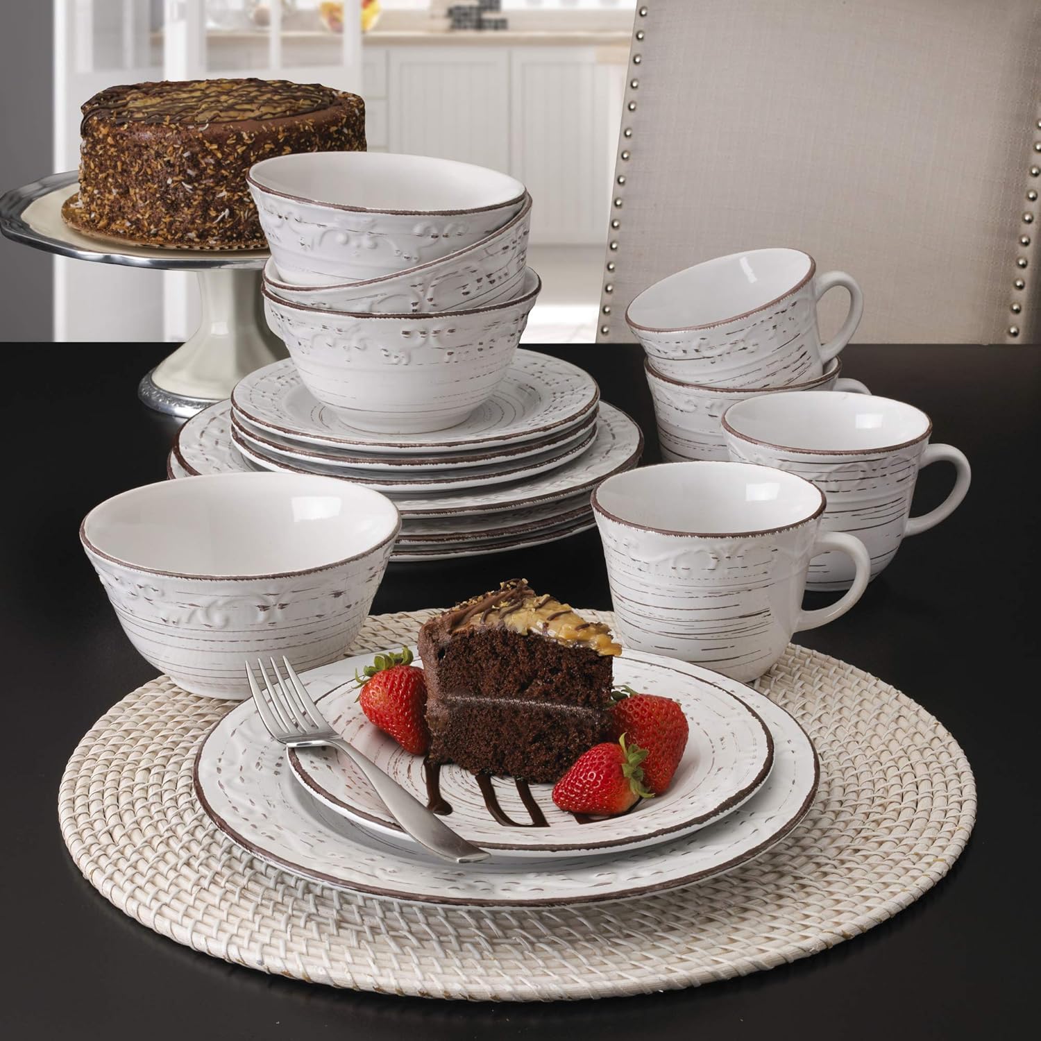  | Pfaltzgraff Trellis White 16-Piece Dinnerware Set, Service for 4: Dinnerware Sets