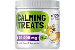 HEMPTREX Calming Hemp Treats For Dogs - Made in USA with Organic Hemp - Dog Anxiety Relief - Natural Separation Aid - Helps with Barking, Chewing, Thunder, Fireworks, Aggressive behavior - 120 Soft Chews