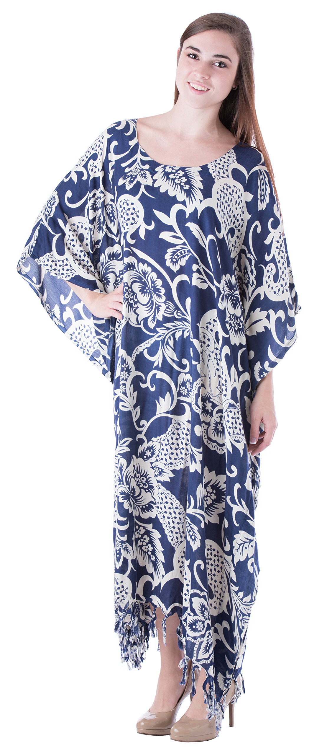 Sante Classics Womens Rayon Floral Caftan Fringe Dress Cover Up |  Desertcart Fiji