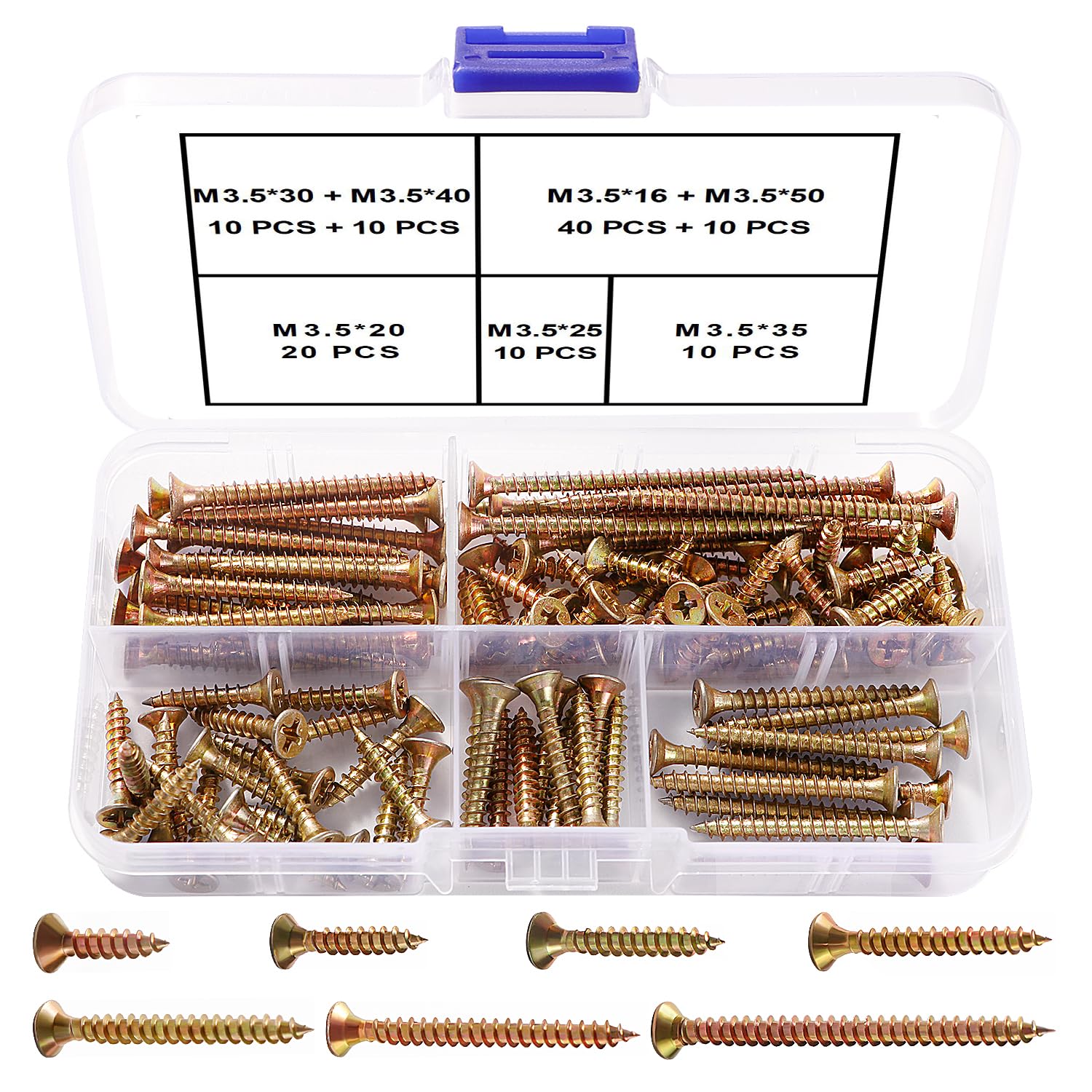 VooGenzek 110 PCS M3.5 Coarse Thread Point Drywall Screws Kit, Phillips Countersunk Drywall Screws, Plasterboard Wood Screw, for Plasterboard, Drywall and Wood, Yellow