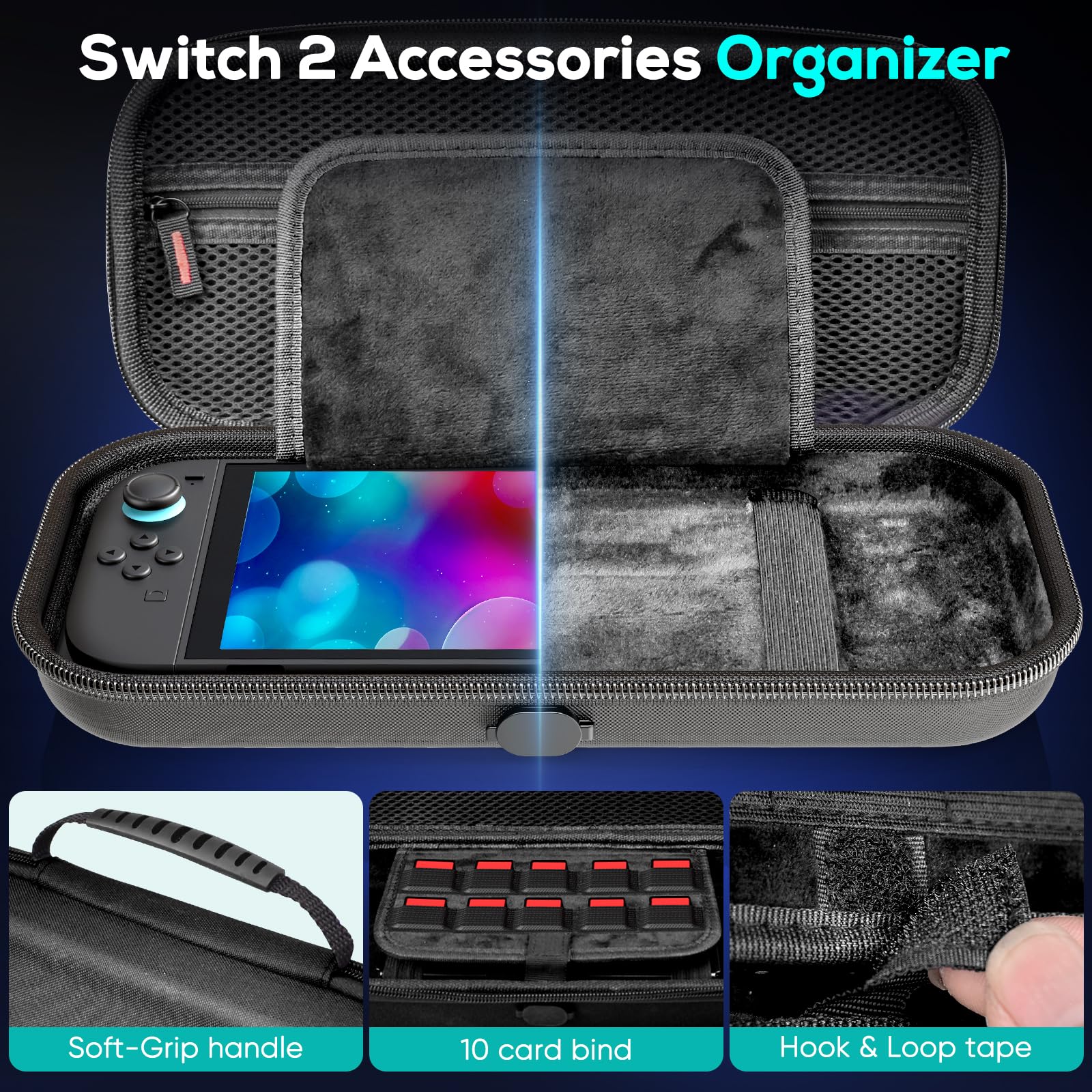 Auarte [Charge Inside Switch 2 Carrying Case for Nintendo Switch 2 Console 2025 / Switch Original/Switch OLED, Slim Travel Carry Case for Switch 2 Accessories with 10 Game Card Storage (Carbon Black)