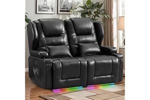 DRMBOOK RV Power Loveseat Recliner Sofa, Leather Double Wall Hugger Reclining Sofa, Home Theater Seating Chair with Cup Holders, 2 Person Couch RV Furniture for Living Room, Black