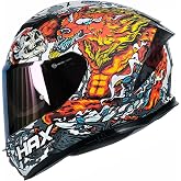 HAX Force Aerodynamic Full Face Motorcycle Helmet for Street Bike DOT &amp; ECE | Night Legend Red XL, Glow-in-the-Dark, Enhanced Dual Visor, Adult Size, Quick Release Buckle, Pinlock/Bluetooth Ready