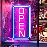 ROLANCHE Open Signs for Business, 16"x 9" LED Neon Open Sign with ON/OFF Switch adapter, Ultra Bright and Eye-catching Vertical Open Light Up Sign for Window, Wall, Store, Shop, Blue/Pink