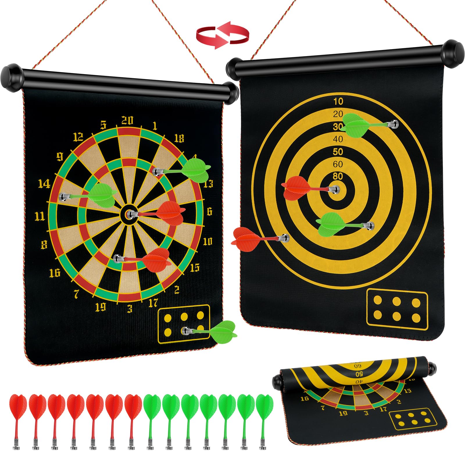 Flintronic Magnetic Dart Dartboard, 17" Magnetic Dart Dartboard, Double Sided Magnetic Darts Set with 14 Darts, for Kids Adults Family Game Indoor Outdoor