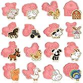 Jspupifip 16 Pack Farm Animal Cookie Cutters Set, 3D Cookie Plunger Stamps Cow Pig Chicken Sheep Animal Circus DIY Press Molds Funny Cartoon Farm Theme Party Baking Supplie Plastic Clay Biscuit Molds