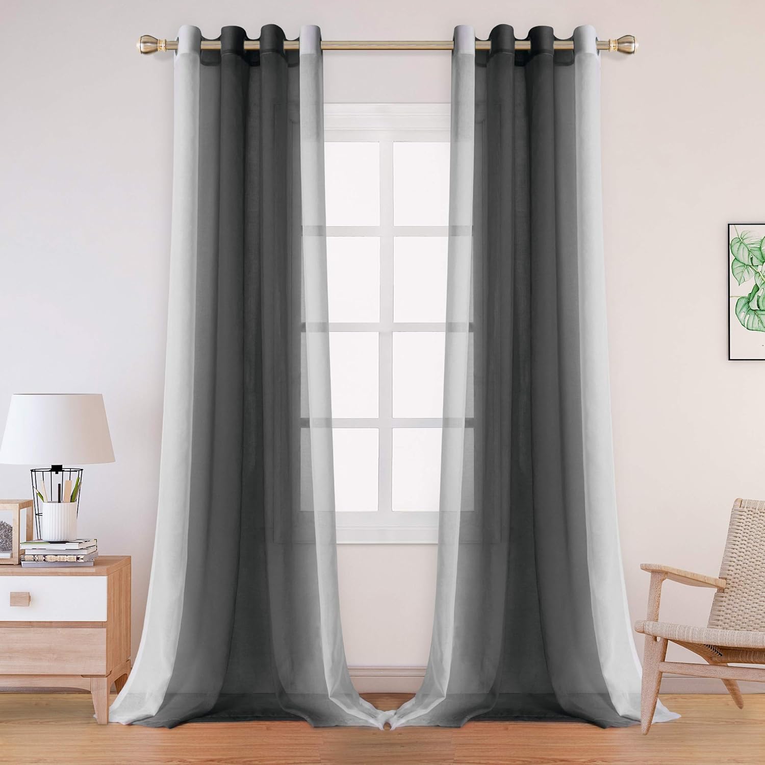 LORDTEX Faux Linen Ombre Sheer Curtains for Bedroom Voile