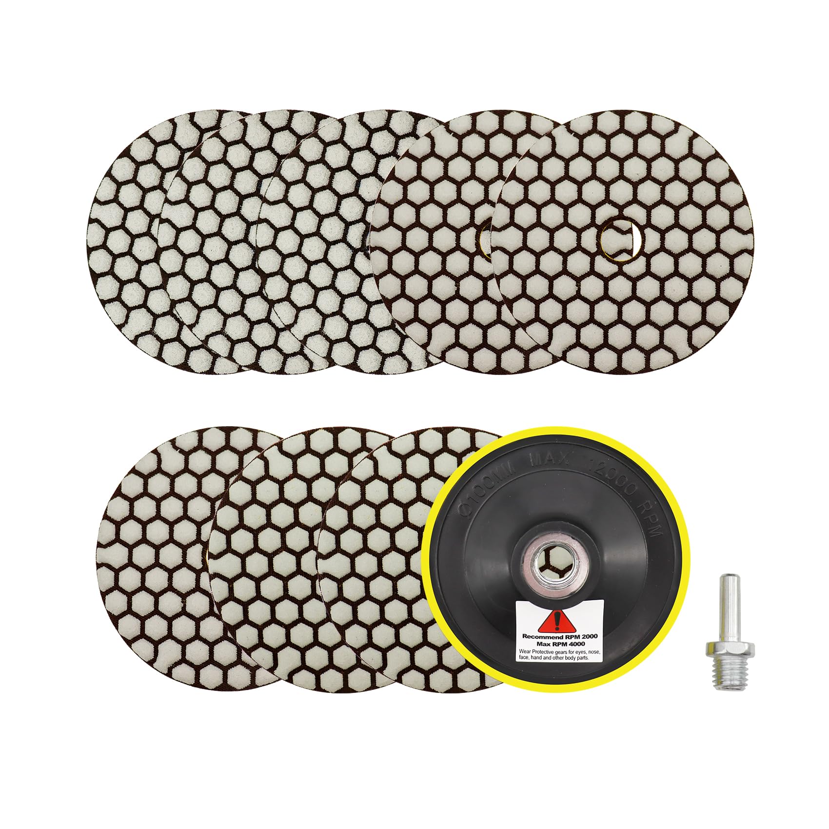 Dry Diamond Polishing Pads 4"/100mm - 8pcs Grit 50x3/100x3/200x2 Polish Pad Kit with M14 Backer Pad +Adapter for Granite Marble Artificial Stone Quartz for Angle Grinder SANLEETEK