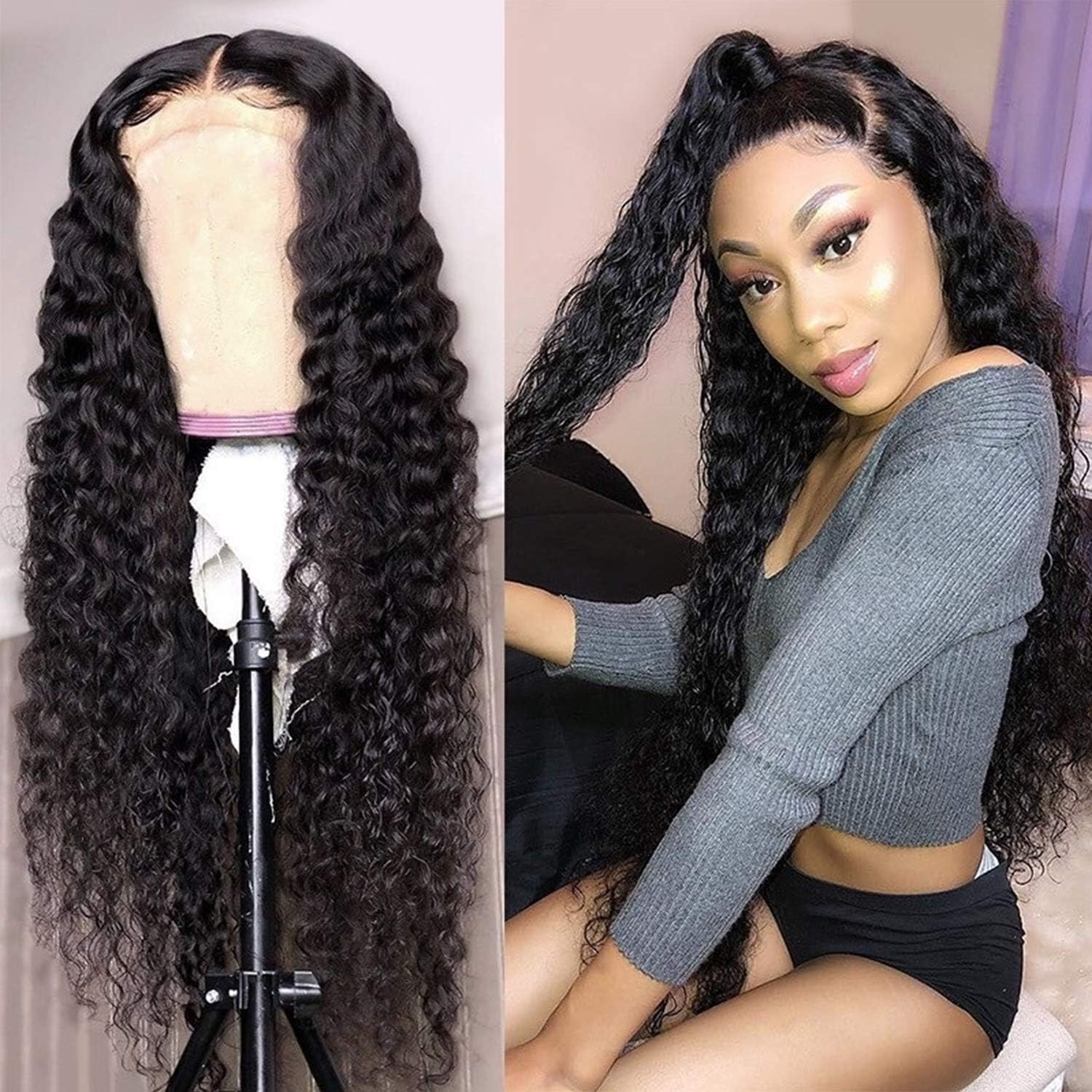 Lace Front Wig Human Hair Deep Wave Wig 100% Unprocessed Curly Wigs For Black Women 13x4 Wet and Wavy Virgin Hair Lace Wigs 22 Inch Coisini Hair