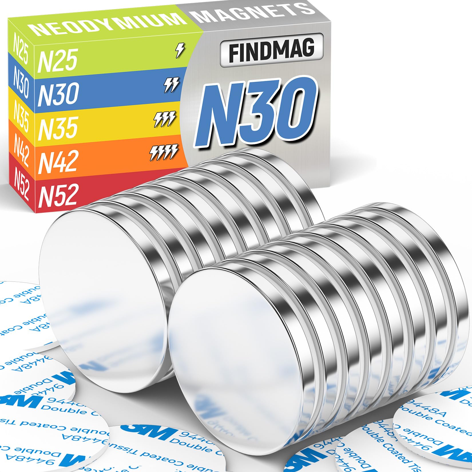 Photo 1 of FINDMAG 16 Pack Disc Magnets with Double-Sided Adhesive, Permanent Round Magnets for Fridge, DIY, Building, Scientific, Craft, Office