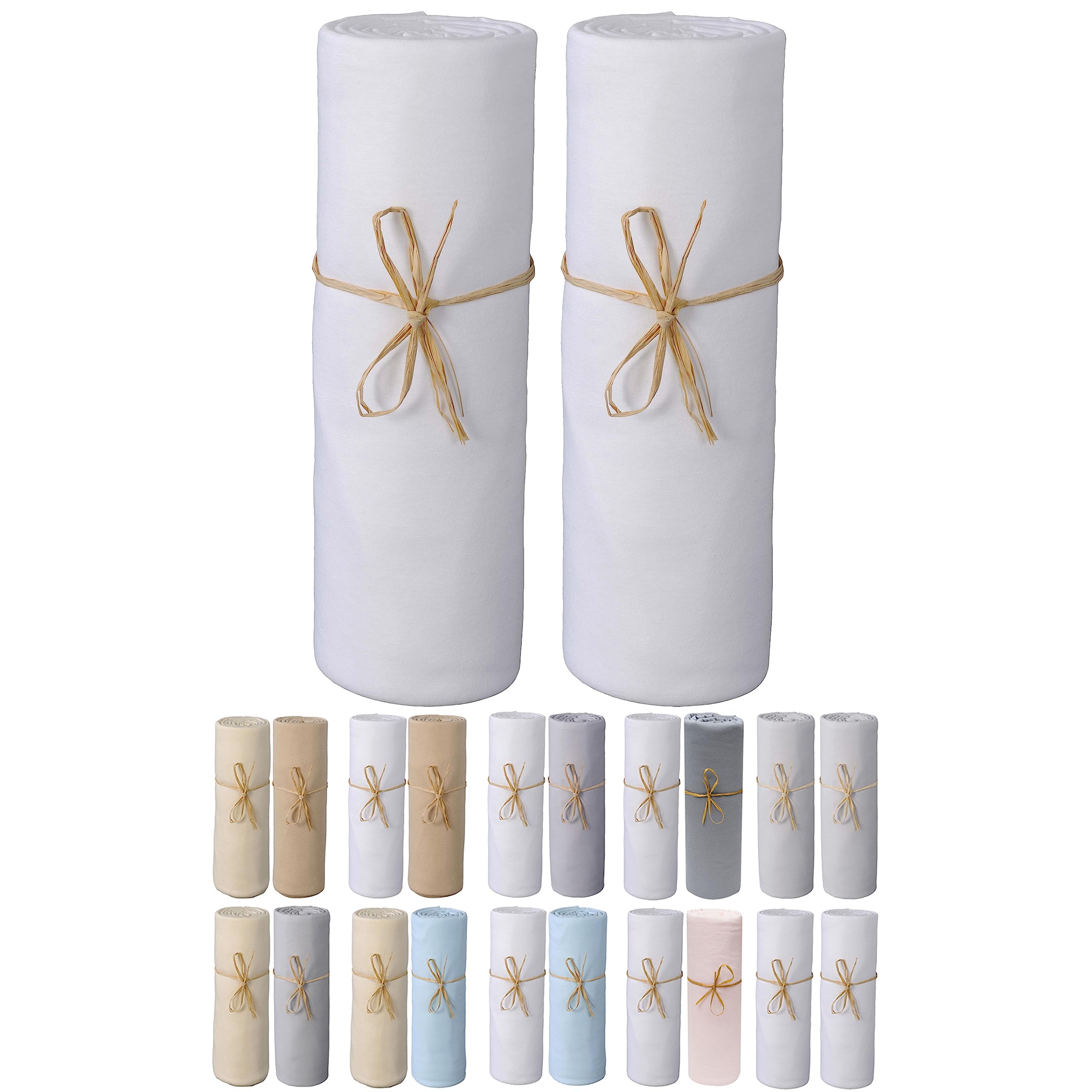 P'tit Basile - Set of 2 organic cotton jersey fitted sheets - 70 x 140 cm - white combed cotton - elastic all around and corners