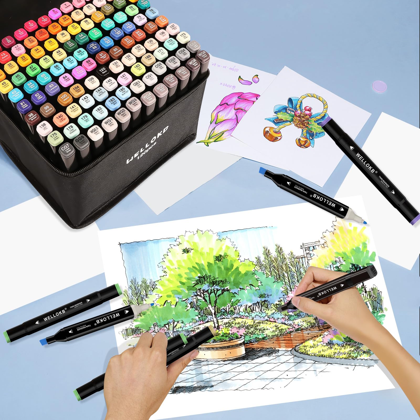 Alcohol Markers Set, 60 colors Alcohol Based Dual Tip, Broad and Brush Tip for Adult Coloring Books, Drawing, Sketching (60)