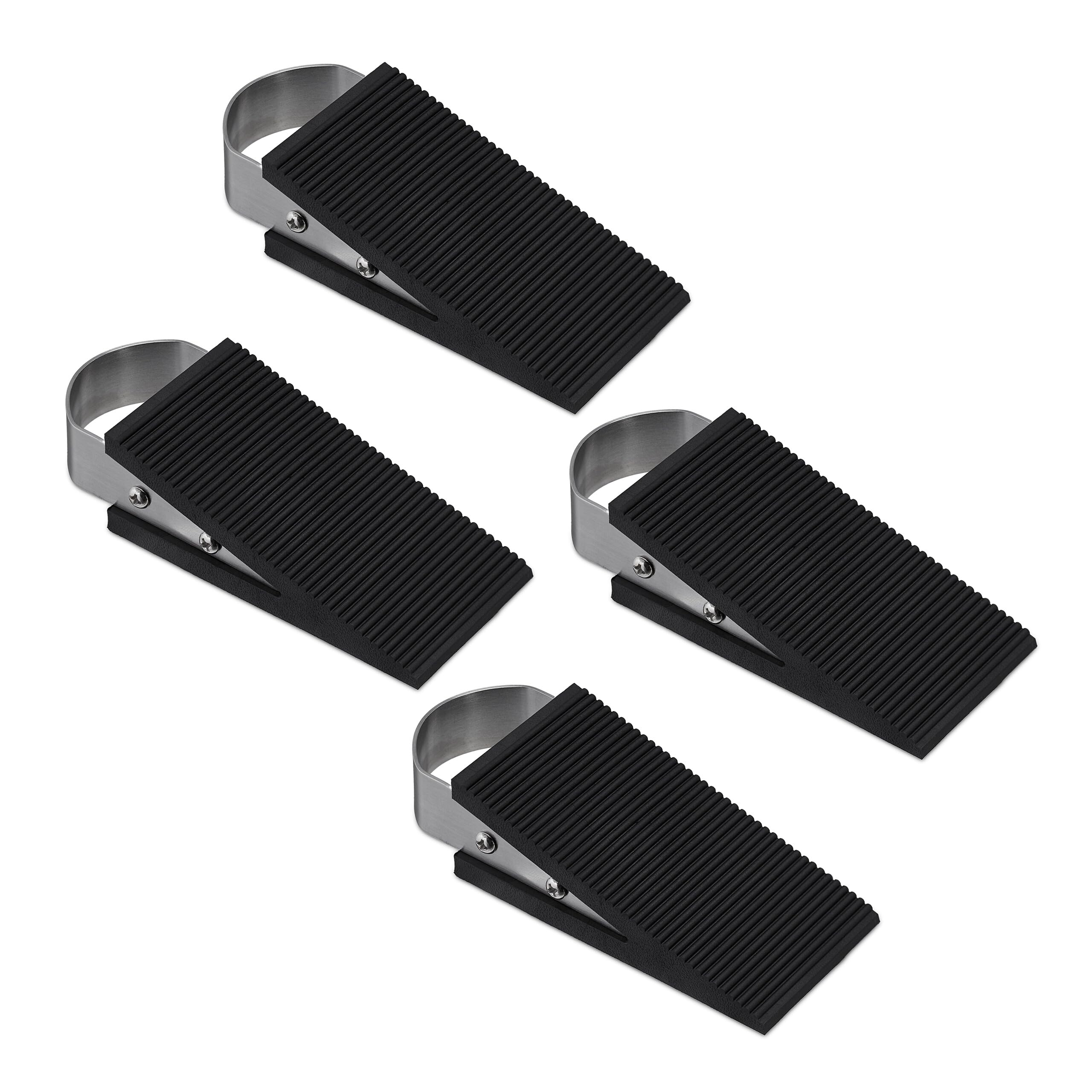 Relaxdays Set of 4 Door Wedges, Doorstop, Non-Slip, No Slamming, HWD: 3 x 5 x 12.5 cm, Rubber & Stainless Steel, Black