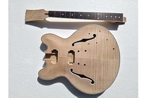 BATKING 335 Style Project Semi-Hollow Guitar Kits Jazz Body DIY Electric Guitar Kit (Natural B)