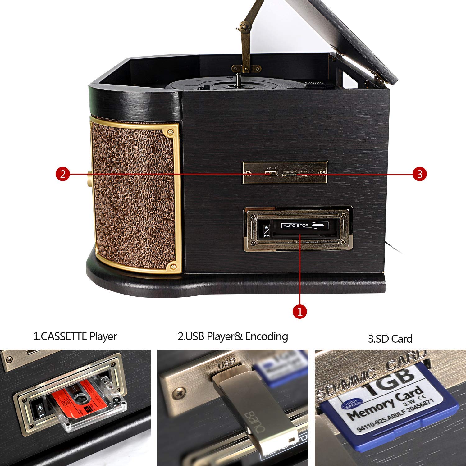 Usb Lp Recorder Mua All-in-One Vinyl Record Player with Bluetooth, CD, Cassette Tape ...