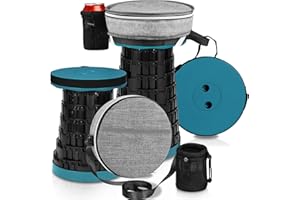 Fuairmee Upgraded Collapsible Stool with 3 Slides Load Capacity 660lbs, Folding Camping Stool with 3-in-1 Carry Bag, Lightweight Sturdy Retractable Suitable for Camping Fishing Hiking BBQ (Blue-green)