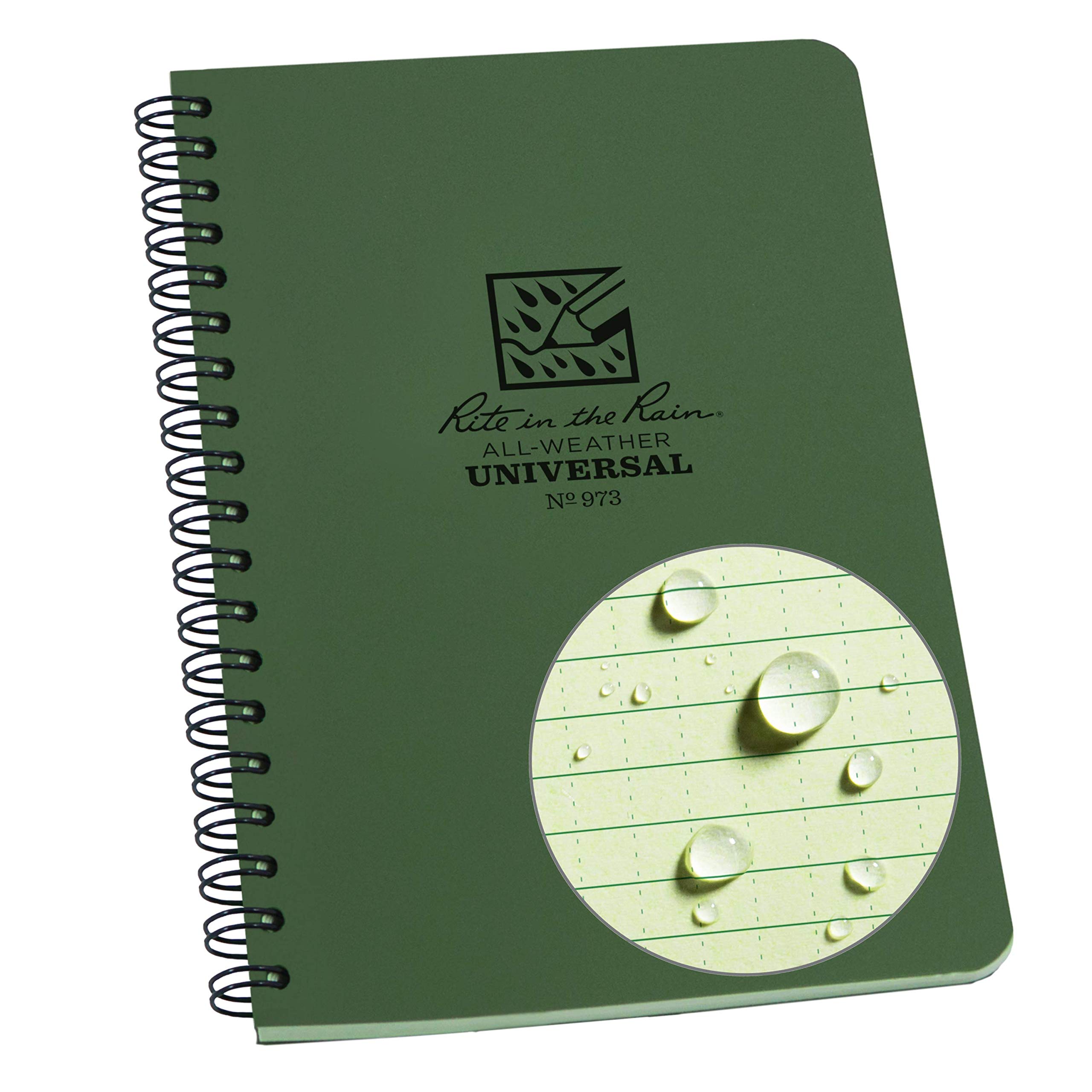 Rite In The Rain Waterproof Paper Side Spiral Notepad Green Polydura Cover 64 Pages 12 Sheets Imperial and Metric Rulers, 4 ⅝ x 7- Inch — image 1