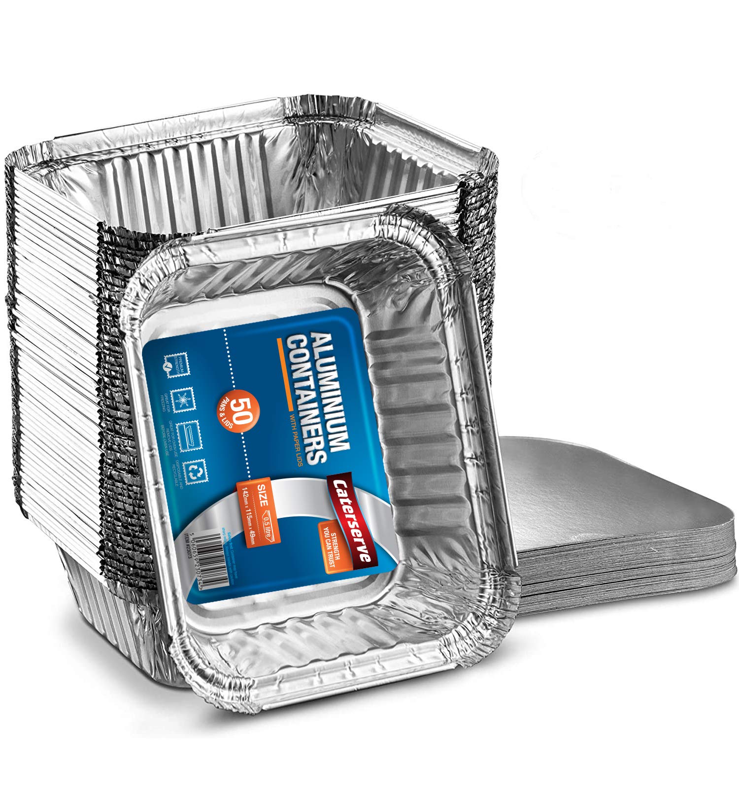 Caterserve 50 Small Aluminum Foil Trays Containers with Paper Lids 500ml | Great for Meal Prep Baking Food Storage Takeaway Tins