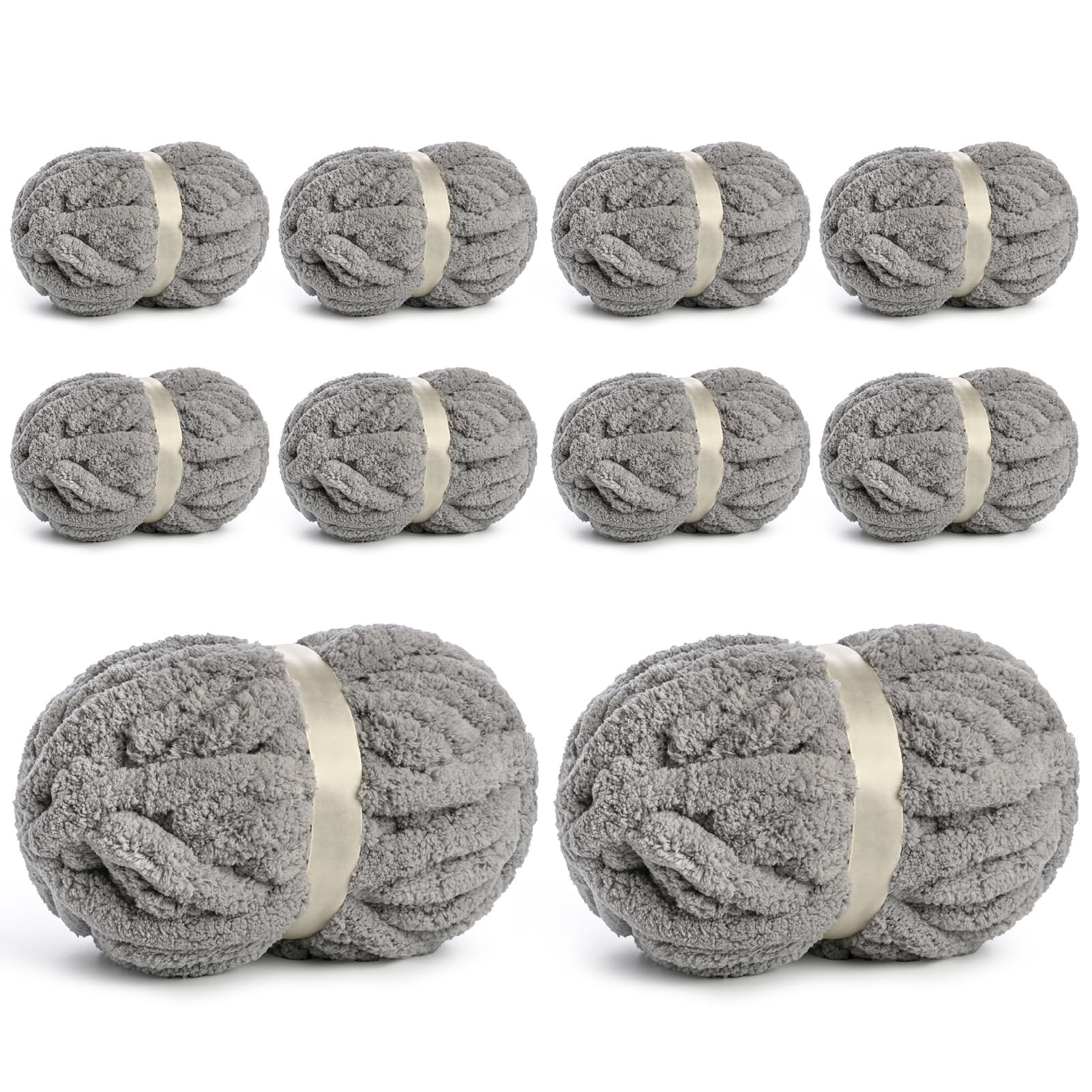 View 1 of 10 Pack Jumbo Chenille Yarn for Crocheting, Super Bulky Baby Soft Yarn for Hand Knitting, 220 yds /70.5 oz Fluffy Chunky Knit Throw Blanket Yarn (Light Grey)