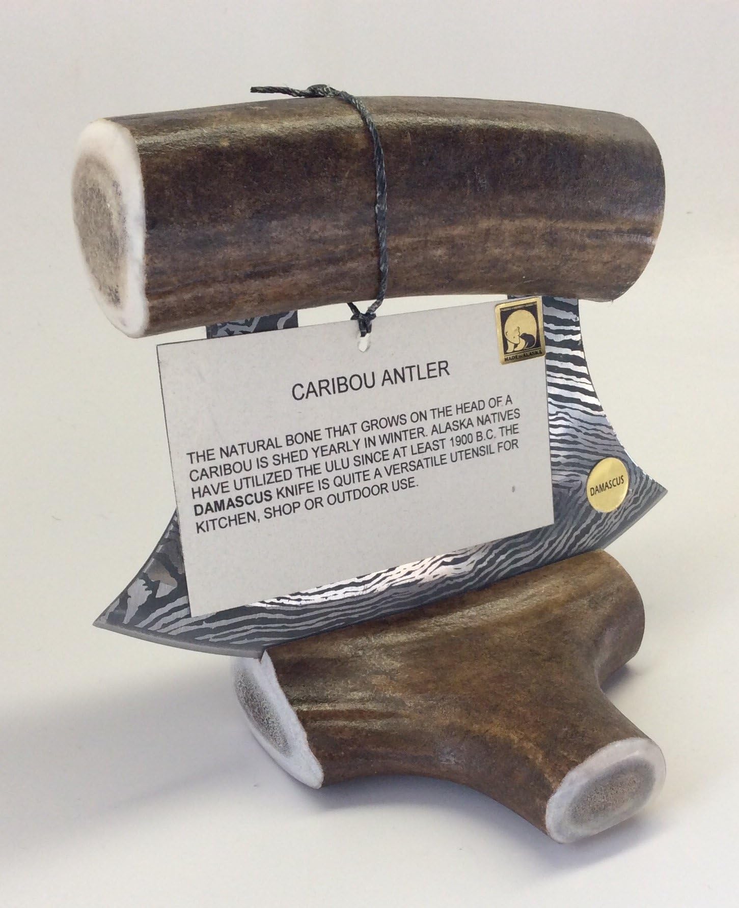 Alaska Natural Caribou Antler Ulu Knife Stand Damascus Blade