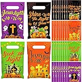 Frienda 100 Piece Halloween & Thanksgiving Plastic Treat Bags with Handles Christian Religious Autumn Candy Goodie Snack Bags for Halloween Fall Jesus Parties Gifts Supplies