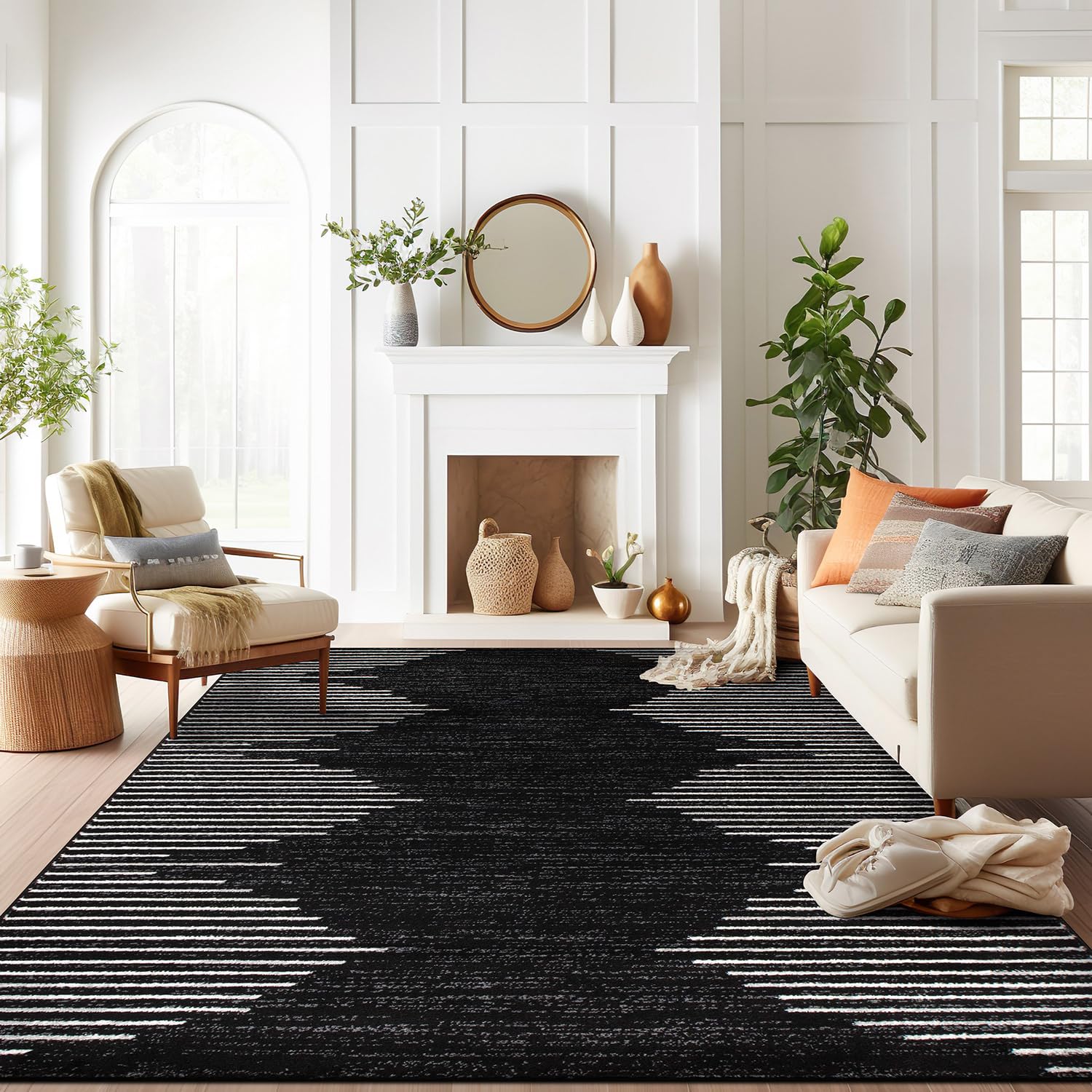 Photo 1 of Rugshop Bohemian Stripe Stain Resistant High Traffic Living Room Kitchen Bedroom Dining Home Office Area Rug 12' x 15' Black