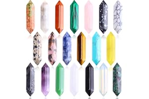 FORBY 20Pcs Natural Healing Crystal Stoness Set Hexagonal Bullet Shaped Crystal Gemstone Wand Set Real Amethyst Rose Quartz Gems for Healing and Meditation Yoga