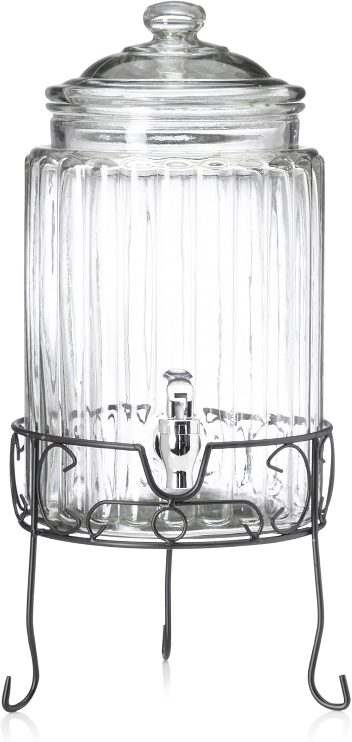 Del Sol Ribbed Glass Beverage Dispenser With Stand 1.5 Gallon Amazon