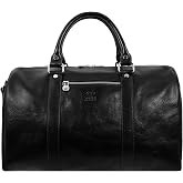 Time Resistance Full Grain Leather Small Duffel Bag - Gym Weekender Overnight Bag (Black)
