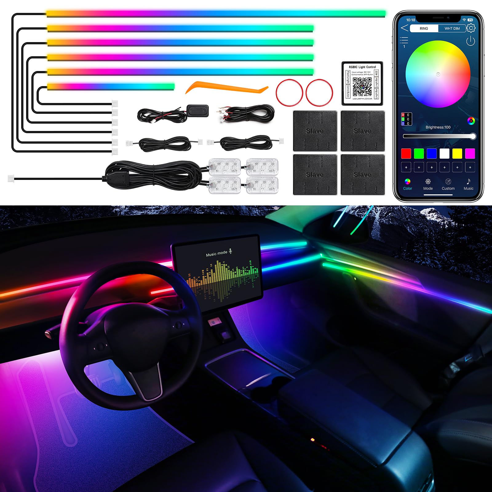 Photo 1 of **********INCOMPLETE, FOR PARTS ONLY***********
Dreamcolor Acrylic Interior Car LED Strip Light with Wireless APP, RGB 10 in 1 with 175 inches 612 LEDs Fiber Optic Car Ambient Lighting Kits, Dynamic Chasing Music Sync Neon LED Strip Lights for Car