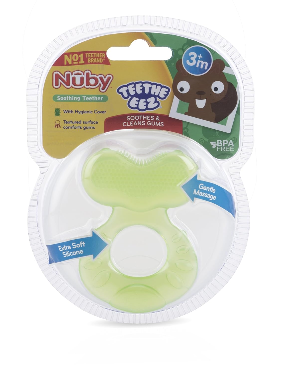 Nuby Silicone Teethe-eez Teether with Bristles, Includes Hygienic Case, Pink : Baby