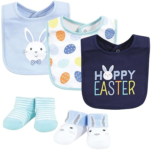 Hudson Baby Unisex Baby Cotton Bib and Sock Set, Hoppy Easter, One Size