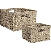 StorageWorks Wicker Storage Baskets, Handwoven Seagrass Basket for Organizing, Decorative Wicker Baskets with Built-in Handles, Set of 2