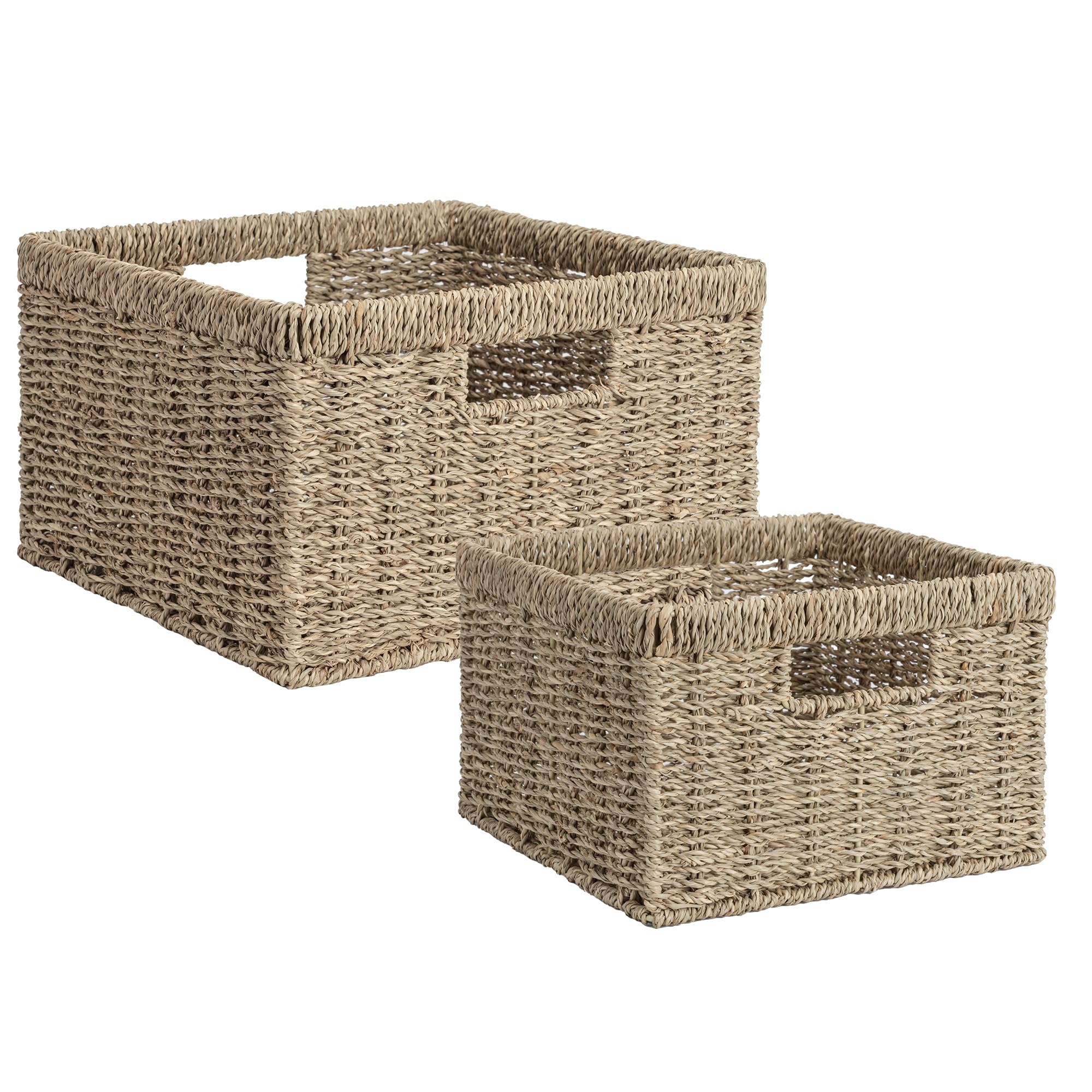 Photo 1 of StorageWorks Wicker Storage Baskets, Large and Small Baskets, Handwoven Seagrass Basket for Organizing, Decorative Wicker Baskets with Built-in Handles, Set of 2