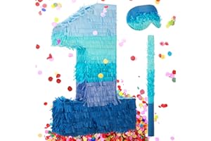 Sratte Number 1 2 3 4 5 6 7 8 9 Piñata with Stick Blindfold Confetti, Gradient Blue Piñata for Kids Boys Girls Birthday Party Anniversary Decorations Supplies(Number 1)
