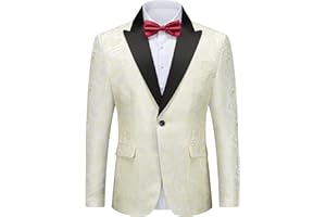 YND Mens Floral Suit Blazer, Slim Fit Paisley Tuxedo Jacket, Shawl Lapel with Bow Tie for Prom, Dinner, Wedding, Party