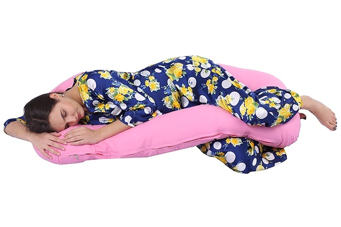 Momsyard Full Body C Shape Maternity/Pregnancy Pillow for Pregnant Women Made of 100% Cotton Pillow Cover - 1.8 Kg (Pink)