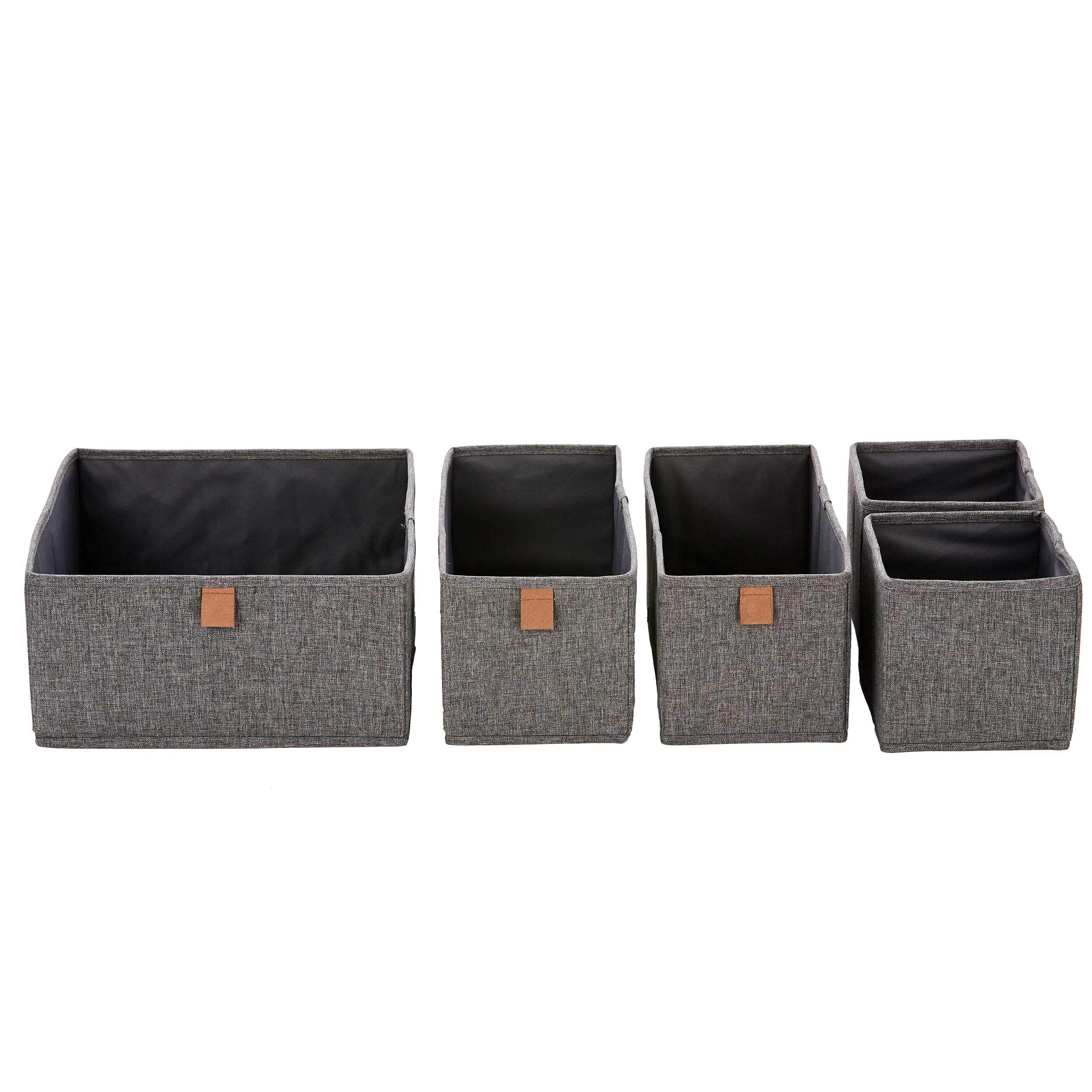 LOVE IT STORE IT Premium Storage Basket, 5 Pieces, Cabinet Organiser Made of Linen Fabric, Reinforced with Cardboard, Grey, 5 Boxes in 3 Sizes