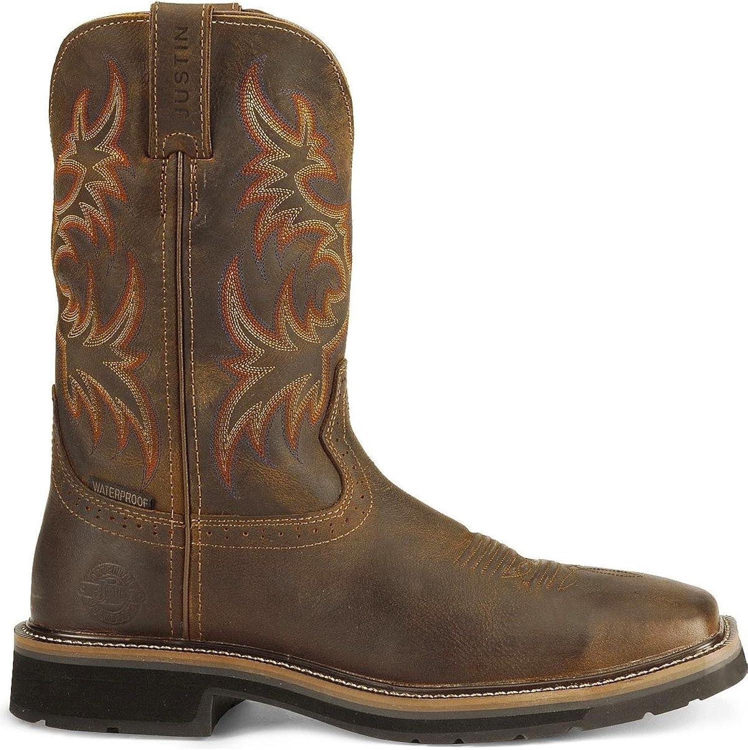 justin men's stampede tan waterproof work boots