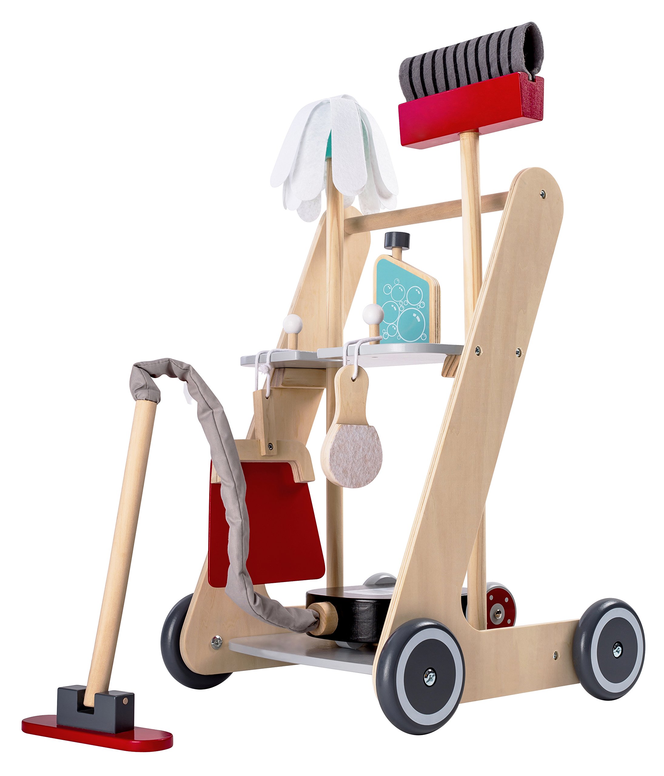 Bayer Chic 2000 277 01 Cleaning Trolley for Children, Wooden Cleaning Trolley, Broom Trolley with Vacuum Cleaner and Accessories, Multi-Coloured