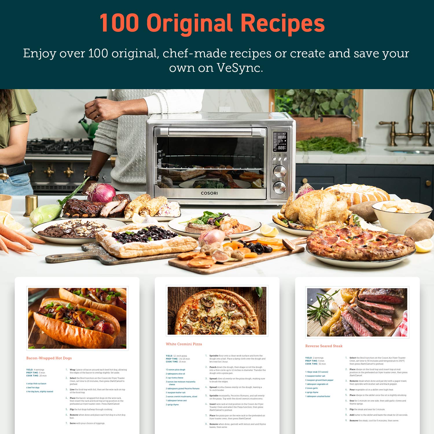 COSORI Air Fryer Toaster Oven, 12-in-1 Convection Ovens with Rotisserie & Dehydrator, Stainless Steel, 6-Slice Toast, 100 Recipes & 6 Accessories Included, Work with Alexa, CS130-AO