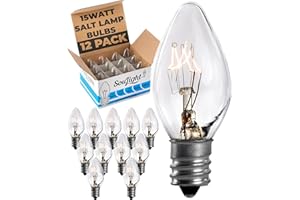 SOULIGHT Salt Lamp Light Bulb - 15 Watt Replacement Bulbs for Himalayan Salt Lamps & Baskets, Chandeliers, Candle & Wax Warmers, Night Light Bulbs. E12 Socket, C7, Warm White – 12 Pack